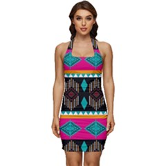 Abstract Art Pattern Design Vintage Sleeveless Wide Square Neckline Ruched Bodycon Dress by Ravend