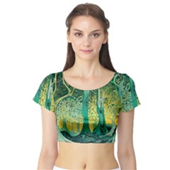 Nature Trees Forest Mystical Forest Jungle Short Sleeve Crop Top by Ravend