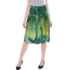 Nature Trees Forest Mystical Forest Jungle Midi Beach Skirt by Ravend