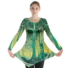 Nature Trees Forest Mystical Forest Jungle Long Sleeve Tunic  by Ravend