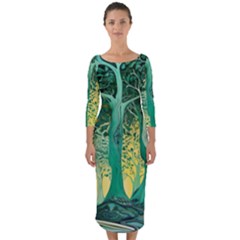 Nature Trees Forest Mystical Forest Jungle Quarter Sleeve Midi Bodycon Dress by Ravend