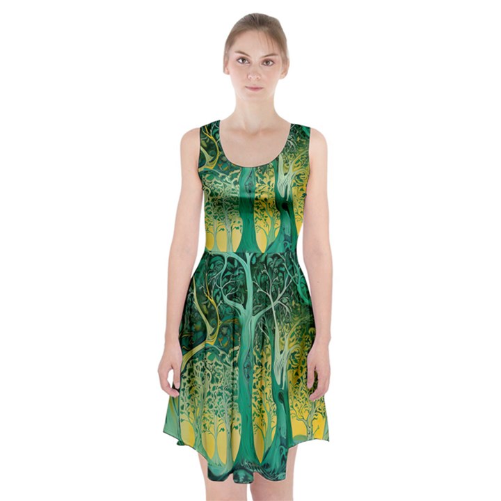 Nature Trees Forest Mystical Forest Jungle Racerback Midi Dress