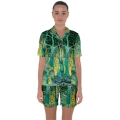 Nature Trees Forest Mystical Forest Jungle Satin Short Sleeve Pajamas Set by Ravend