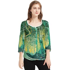 Nature Trees Forest Mystical Forest Jungle Chiffon Quarter Sleeve Blouse by Ravend