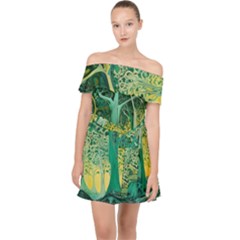 Nature Trees Forest Mystical Forest Jungle Off Shoulder Chiffon Dress by Ravend