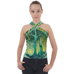 Nature Trees Forest Mystical Forest Jungle Cross Neck Velour Top by Ravend