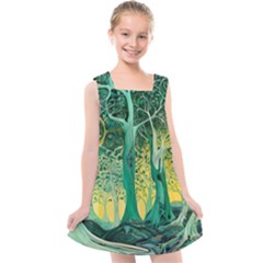 Nature Trees Forest Mystical Forest Jungle Kids  Cross Back Dress by Ravend