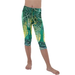 Nature Trees Forest Mystical Forest Jungle Kids  Lightweight Velour Capri Leggings  by Ravend