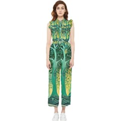 Nature Trees Forest Mystical Forest Jungle Women s Frill Top Chiffon Jumpsuit by Ravend