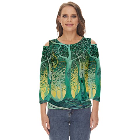 Nature Trees Forest Mystical Forest Jungle Cut Out Wide Sleeve Top by Ravend