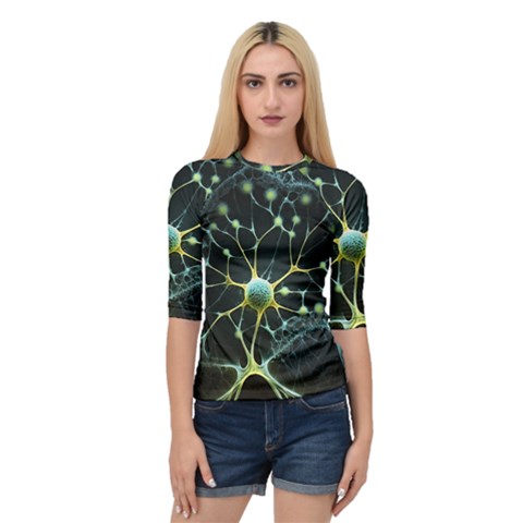 Ai Generated Neuron Network Connection Quarter Sleeve Raglan Tee by Ravend