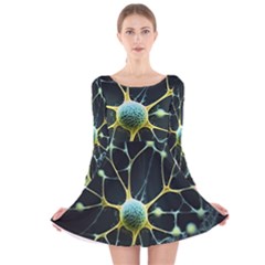 Ai Generated Neuron Network Connection Long Sleeve Velvet Skater Dress