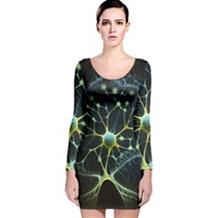 Ai Generated Neuron Network Connection Long Sleeve Velvet Bodycon Dress