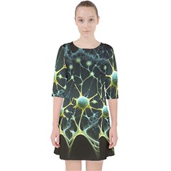 Ai Generated Neuron Network Connection Quarter Sleeve Pocket Dress by Ravend