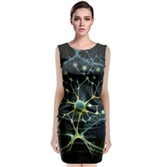 Ai Generated Neuron Network Connection Sleeveless Velvet Midi Dress by Ravend