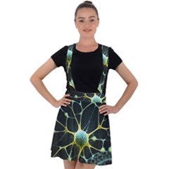 Ai Generated Neuron Network Connection Velvet Suspender Skater Skirt by Ravend