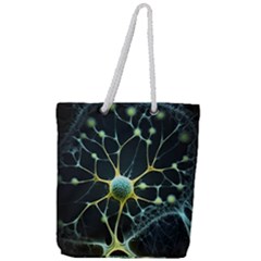 Ai Generated Neuron Network Connection Full Print Rope Handle Tote (large) by Ravend