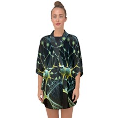 Ai Generated Neuron Network Connection Half Sleeve Chiffon Kimono by Ravend