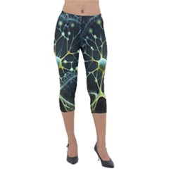 Ai Generated Neuron Network Connection Lightweight Velour Capri Leggings  by Ravend