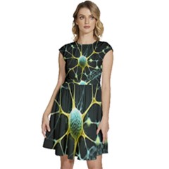 Ai Generated Neuron Network Connection Cap Sleeve High Waist Dress by Ravend