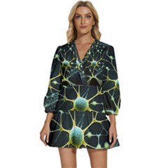 Ai Generated Neuron Network Connection V-neck Placket Mini Dress by Ravend