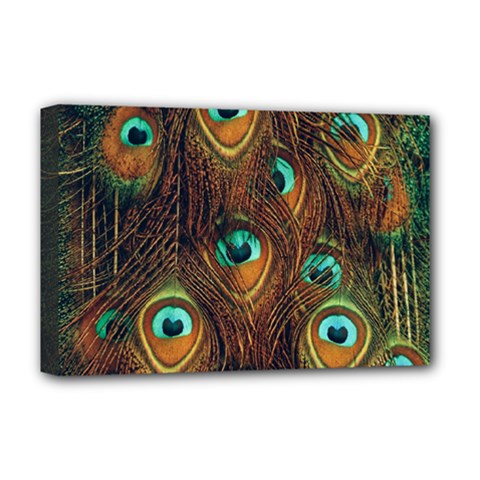 Peacock Feathers Deluxe Canvas 18  X 12  (stretched) by Ravend