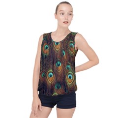 Peacock Feathers Bubble Hem Chiffon Tank Top by Ravend