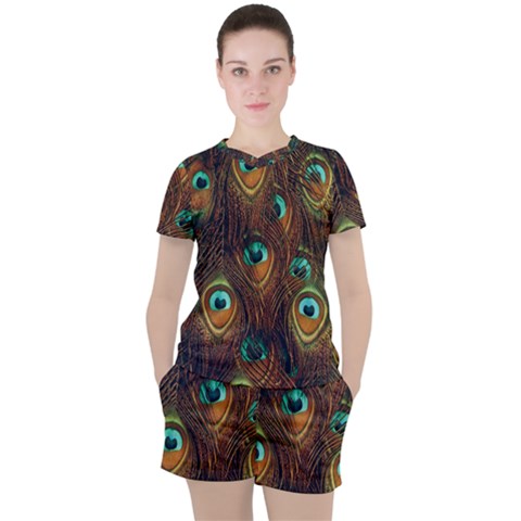 Peacock Feathers Women s Tee And Shorts Set by Ravend