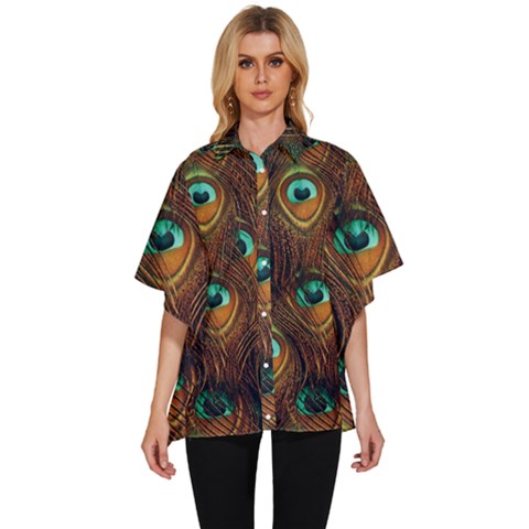 Peacock Feathers Women s Batwing Button Up Shirt by Ravend