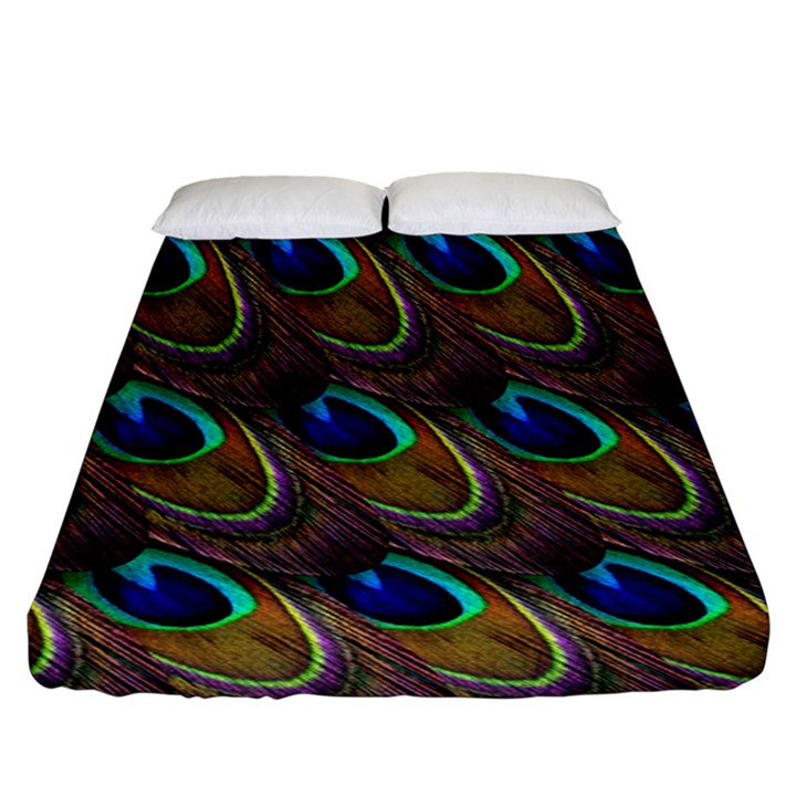 Peacock-feathers-bird-plumage Fitted Sheet (King Size)