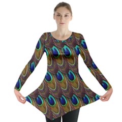 Peacock-feathers-bird-plumage Long Sleeve Tunic  by Ravend