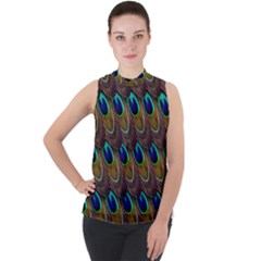 Peacock-feathers-bird-plumage Mock Neck Chiffon Sleeveless Top by Ravend