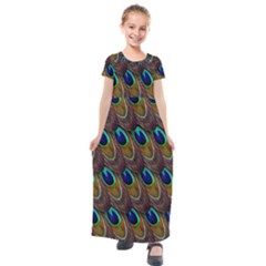 Peacock-feathers-bird-plumage Kids  Short Sleeve Maxi Dress by Ravend