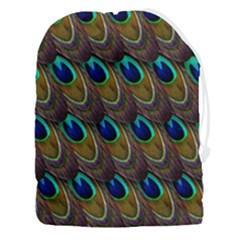 Peacock-feathers-bird-plumage Drawstring Pouch (3xl) by Ravend