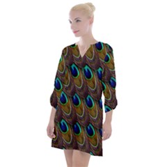 Peacock-feathers-bird-plumage Open Neck Shift Dress by Ravend