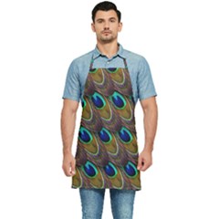 Peacock-feathers-bird-plumage Kitchen Apron by Ravend