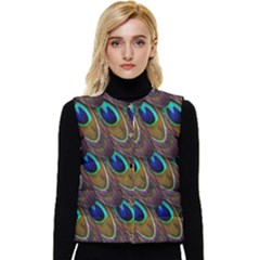 Peacock-feathers-bird-plumage Women s Button Up Puffer Vest by Ravend