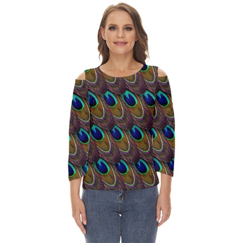 Peacock-feathers-bird-plumage Cut Out Wide Sleeve Top by Ravend