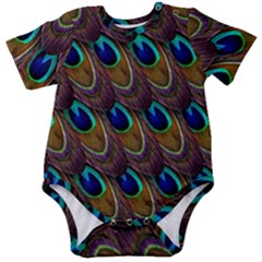 Peacock-feathers-bird-plumage Baby Short Sleeve Bodysuit by Ravend