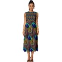 Peacock-feathers-bird-plumage Sleeveless Round Neck Midi Dress View1