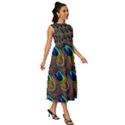 Peacock-feathers-bird-plumage Sleeveless Round Neck Midi Dress View3