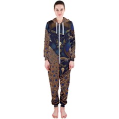 Peacock Plumage Bird Decorative Pattern Graceful Hooded Jumpsuit (ladies) by Ravend