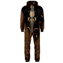 Peacock Plumage Bird Decorative Pattern Graceful Hooded Jumpsuit (men) by Ravend