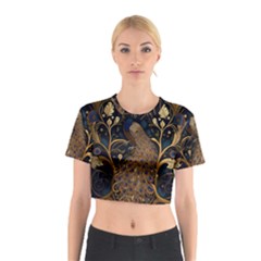 Peacock Plumage Bird Decorative Pattern Graceful Cotton Crop Top by Ravend