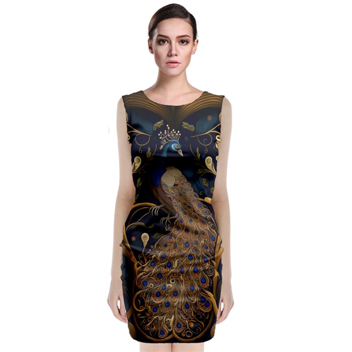 Peacock Plumage Bird Decorative Pattern Graceful Classic Sleeveless Midi Dress