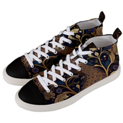 Peacock Plumage Bird Decorative Pattern Graceful Men s Mid-top Canvas Sneakers by Ravend