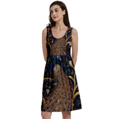 Peacock Plumage Bird Decorative Pattern Graceful Classic Skater Dress by Ravend