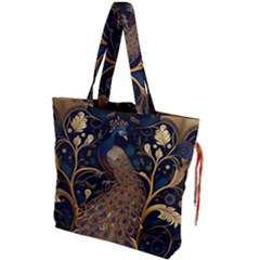 Peacock Plumage Bird Decorative Pattern Graceful Drawstring Tote Bag by Ravend