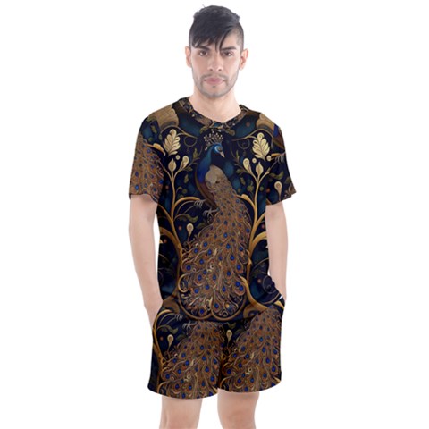 Peacock Plumage Bird Decorative Pattern Graceful Men s Mesh Tee And Shorts Set by Ravend