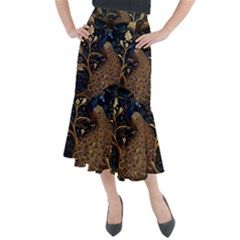 Peacock Plumage Bird Decorative Pattern Graceful Midi Mermaid Skirt by Ravend